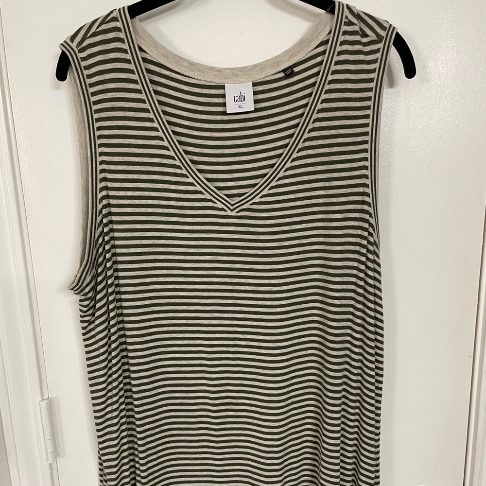 CAbi Green and White Striped Tank Top